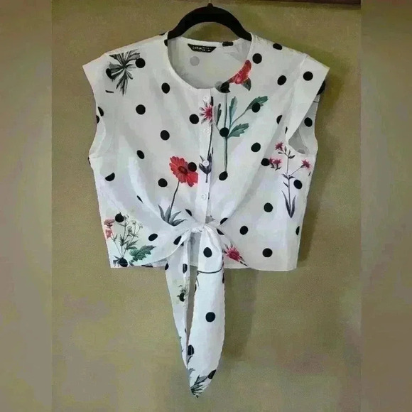 SHEIN | White Sleeveless Tie-Front Blouse, Size M - Picture 2 of 6